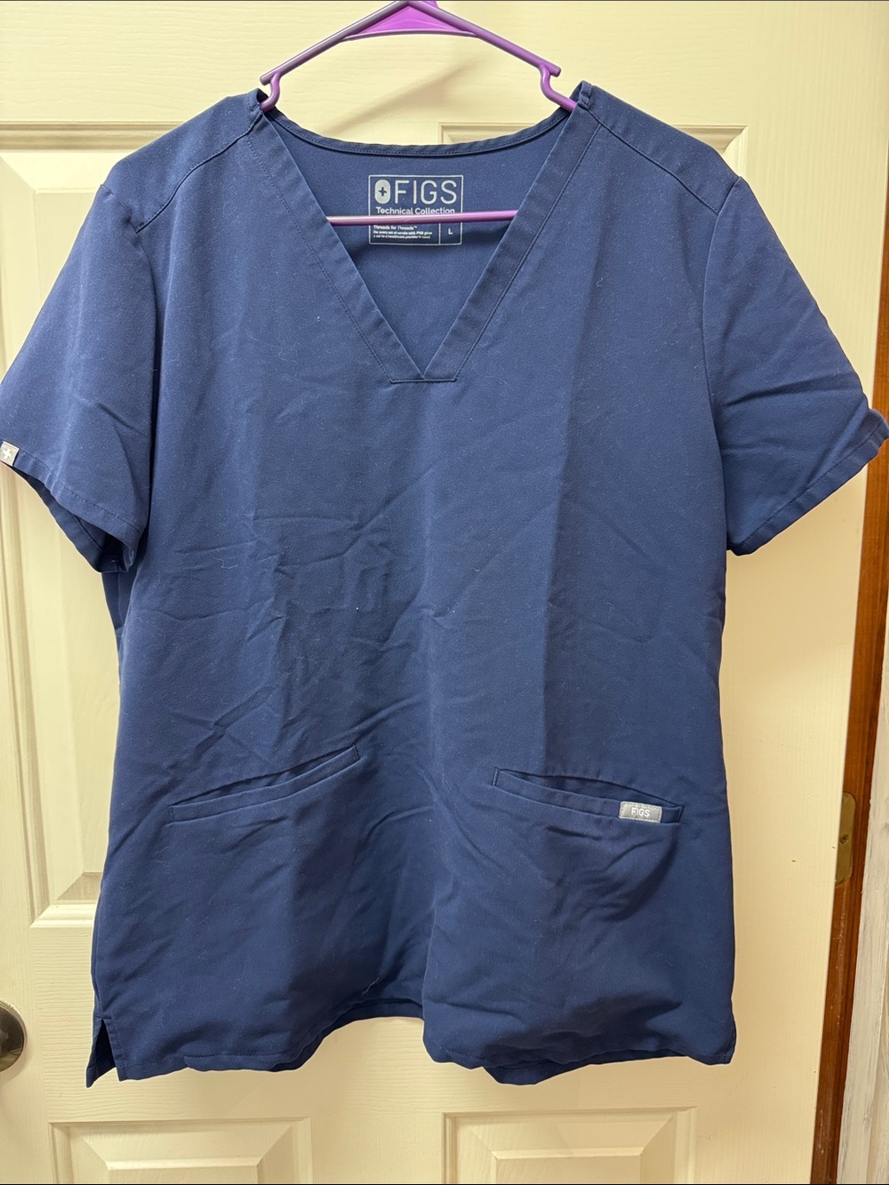 Figs Navy V-Neck Medical Scrub Top with Front Pockets